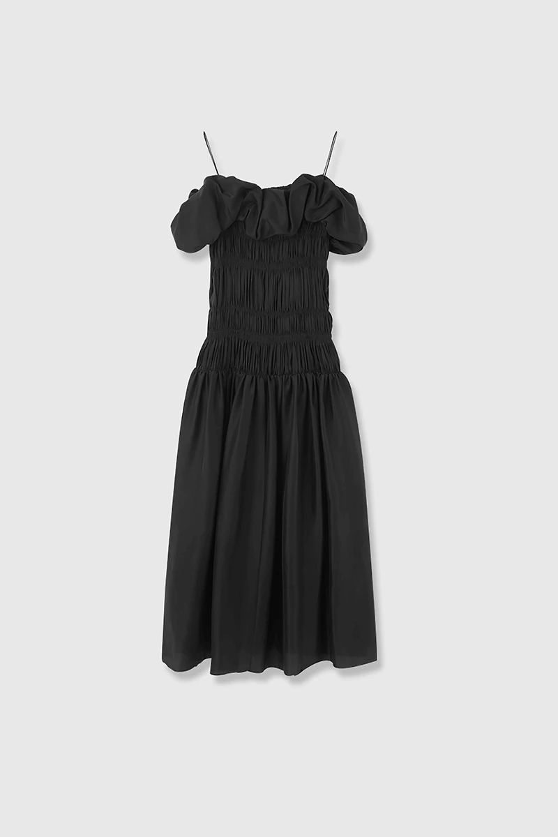 Luxury Silk Puff-Sleeve Smocked Dress