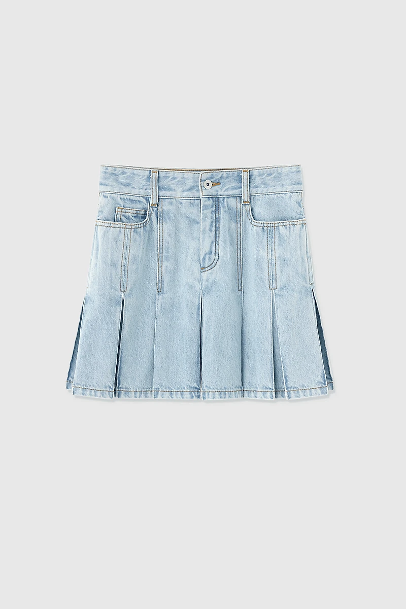 Italian Denim Pleated Short Skirt