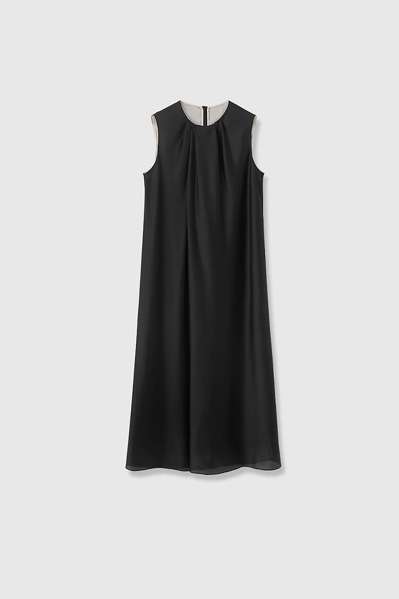 Asymmetric Silk Organza Draped Sleeveless Dress
