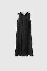 Asymmetric Silk Organza Draped Sleeveless Dress
