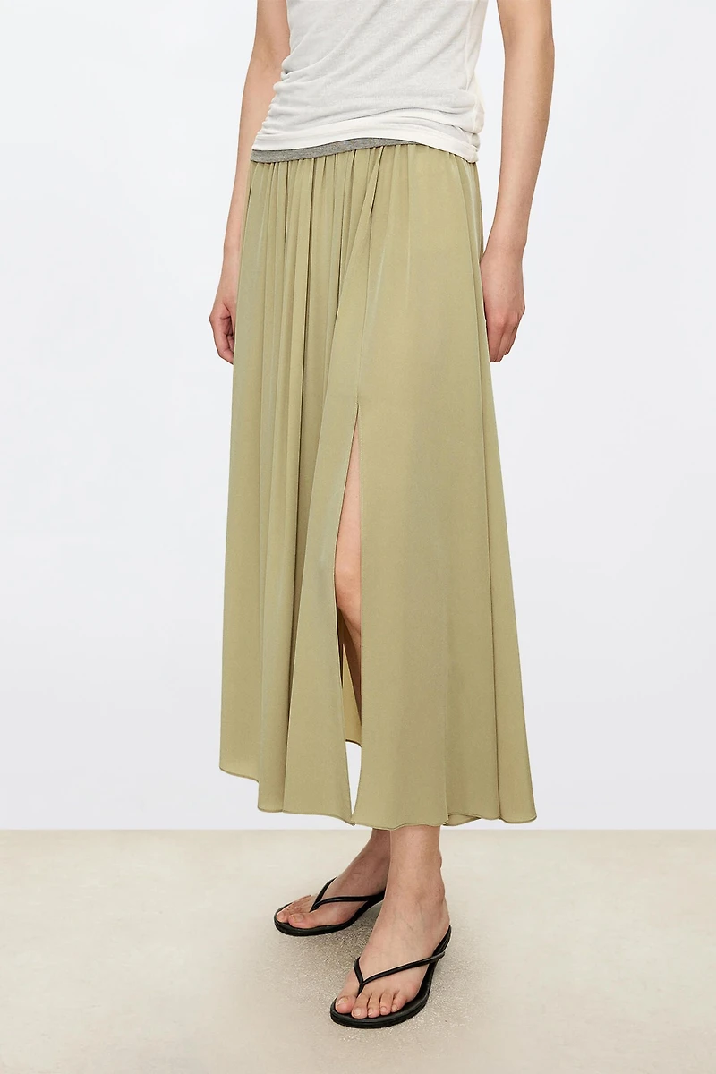 6A Grade Silk Spliced Split Midi Skirt
