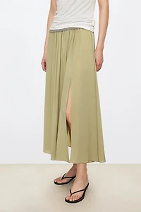 6A Grade Silk Spliced Split Midi Skirt