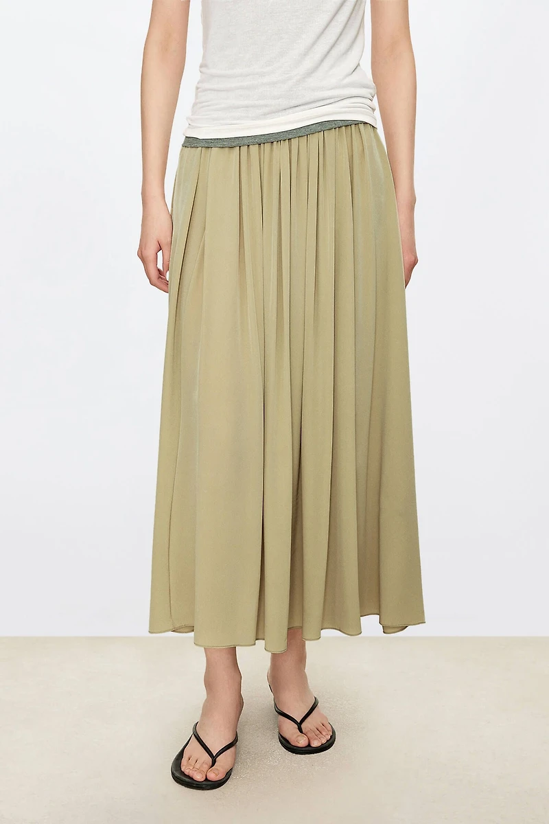 6A Grade Silk Spliced Split Midi Skirt