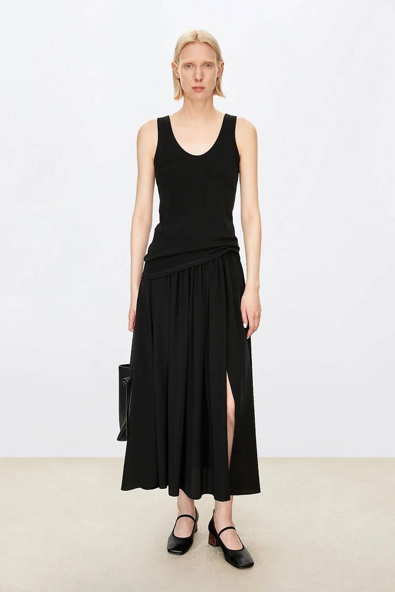 6A Grade Silk Spliced Split Midi Skirt