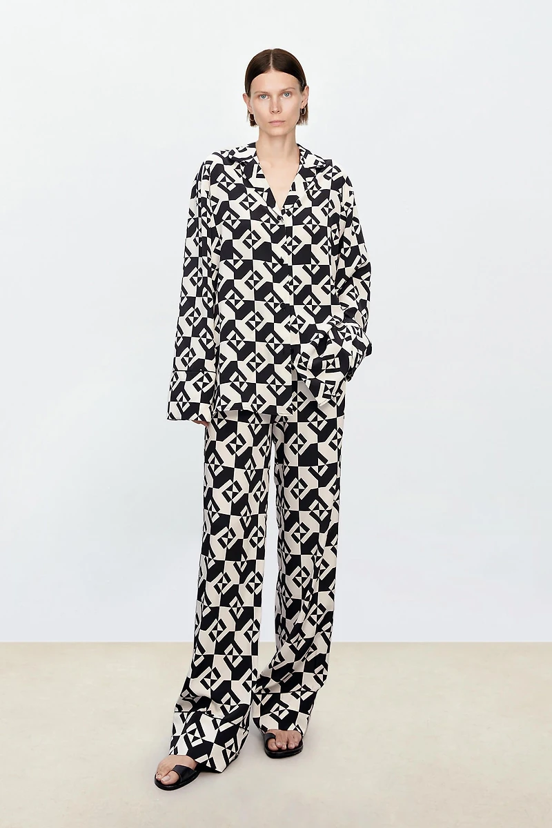 6A Silk Wrinkle-Free Geometric Print Shirt