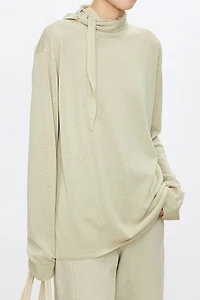 Cotton and Linen Ribbon Tie Collar Top