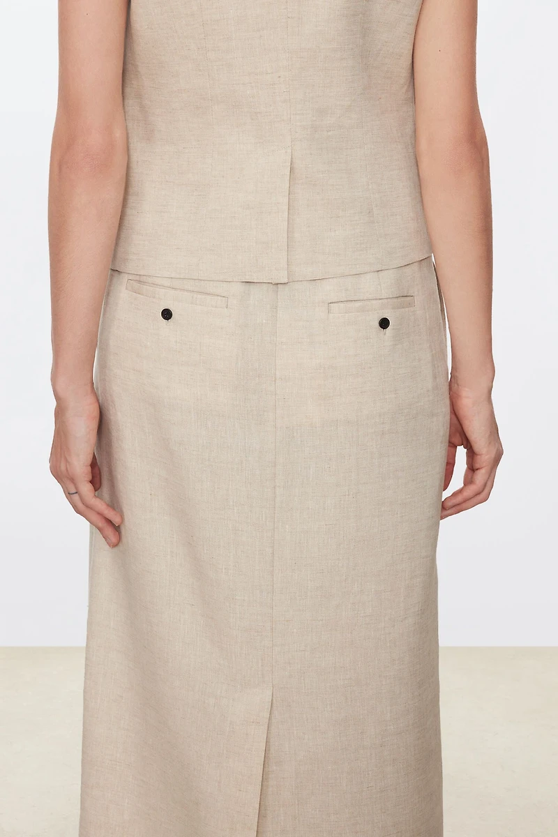 All-Linen Drawstring Midi Skirt