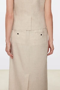 All-Linen Drawstring Midi Skirt