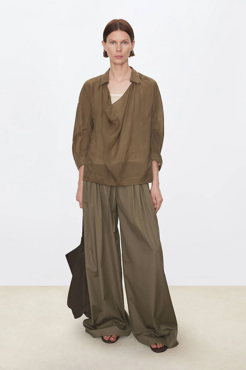 All Ramie Draped‑Collar Shirt