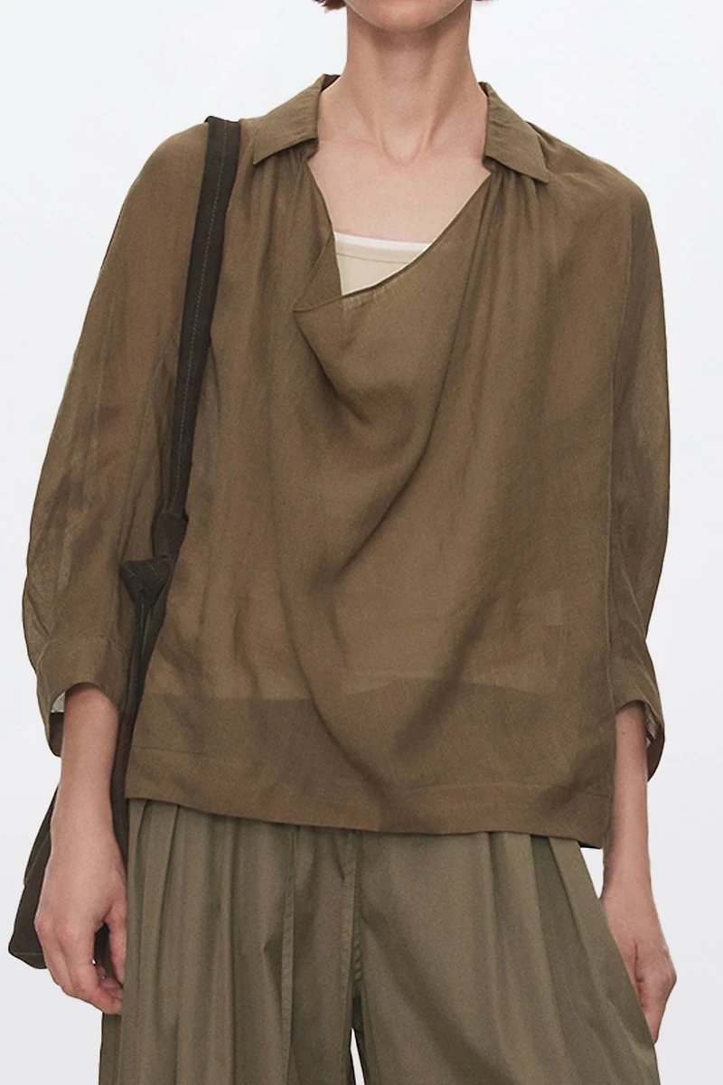 All Ramie Draped‑Collar Shirt
