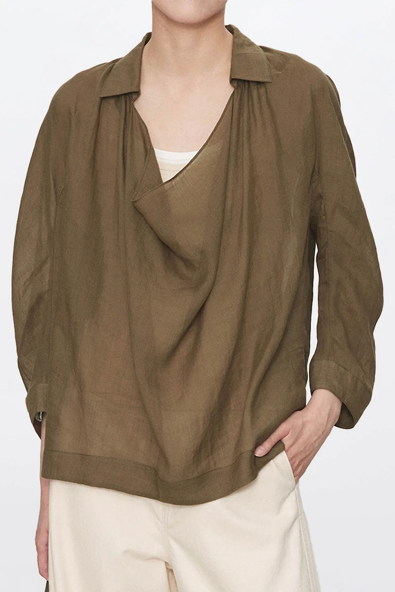 All Ramie Draped‑Collar Shirt