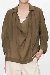 All Ramie Draped‑Collar Shirt