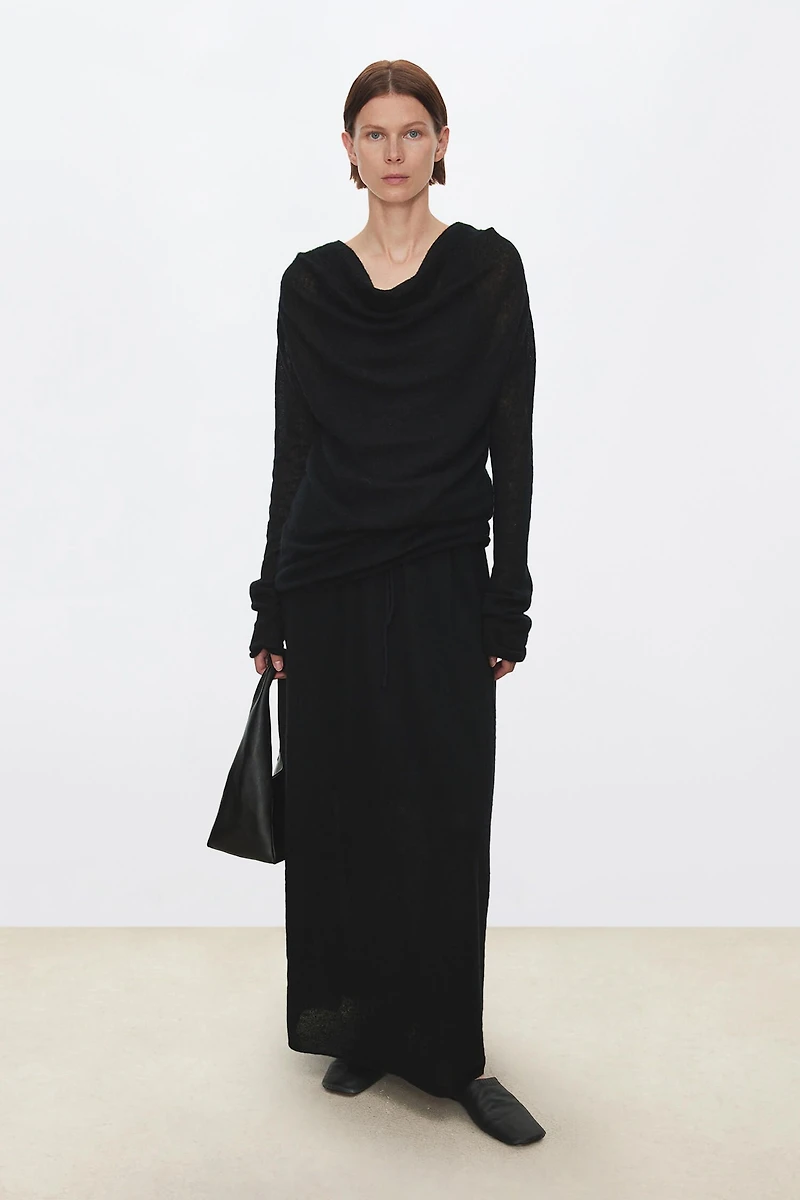 Alpaca Blend Drawstring Waist Midi Skirt