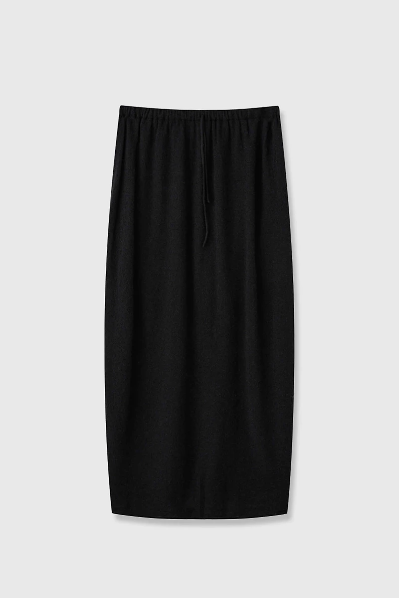 Alpaca Blend Drawstring Waist Midi Skirt