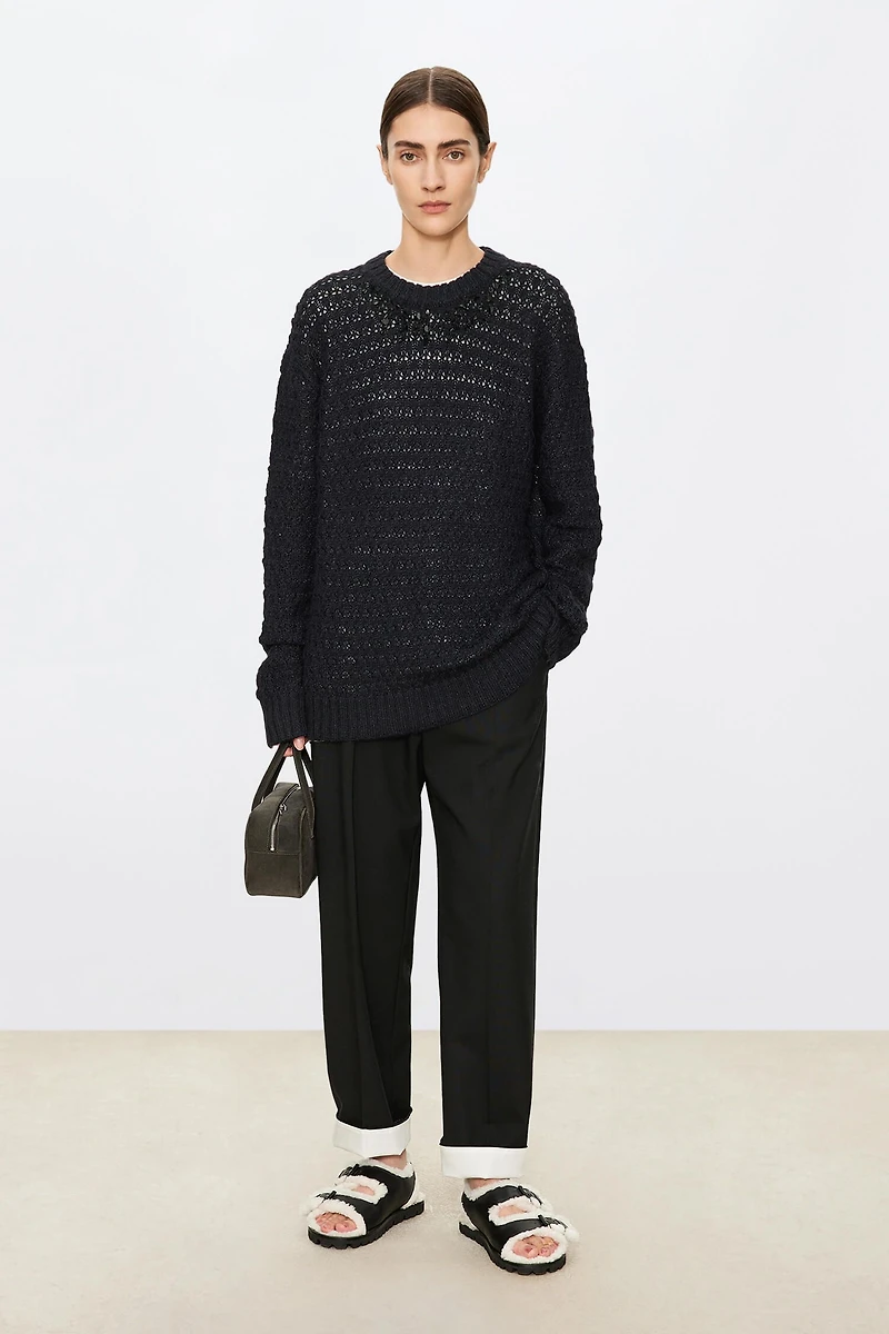 Alpaca Hand-Beaded Open-Knit Sweater