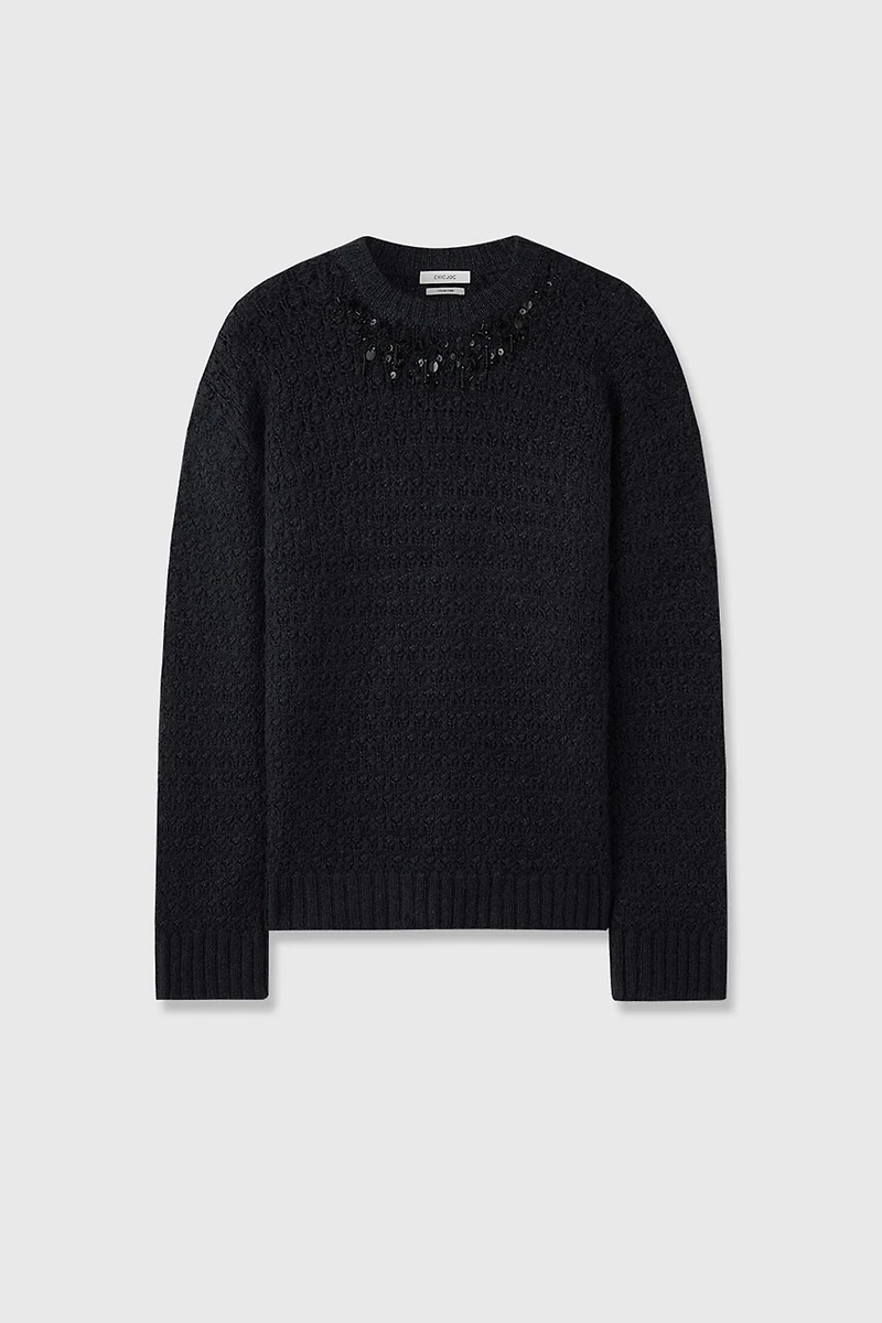 Alpaca Hand-Beaded Open-Knit Sweater