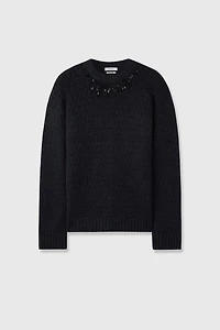 Alpaca Hand-Beaded Open-Knit Sweater