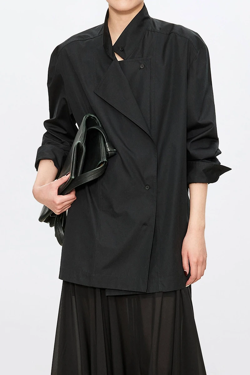 Asymmetrical Double-Layered Collar Shirt