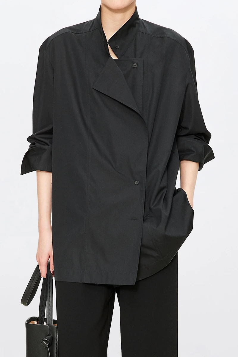 Asymmetrical Double-Layered Collar Shirt