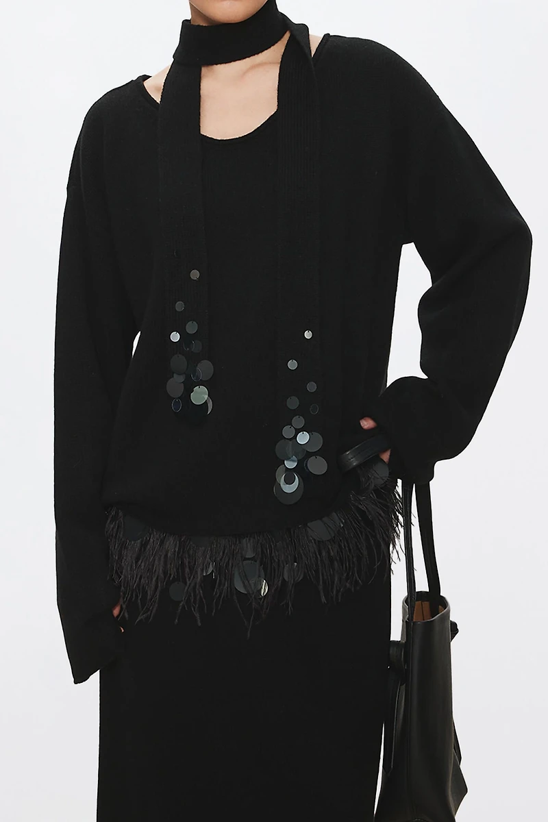 Beaded Cashmere-Wool Blend Sweater Set