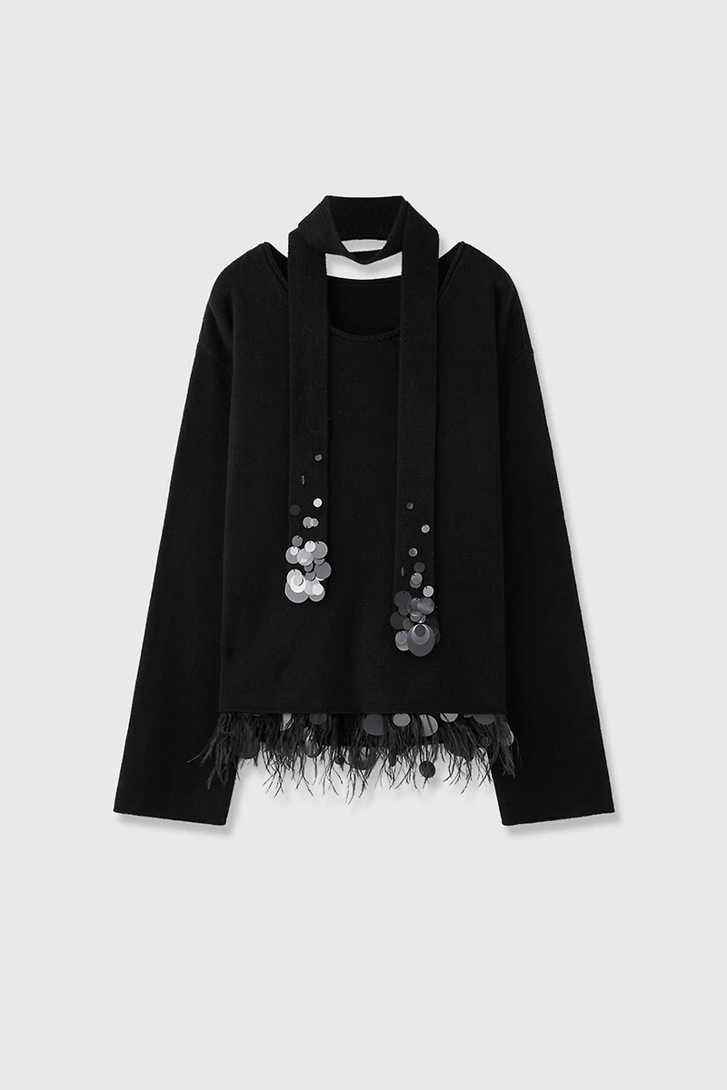 Beaded Cashmere-Wool Blend Sweater Set