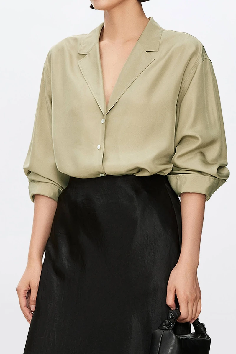 Blazer Collar Silk Oversized Shirt