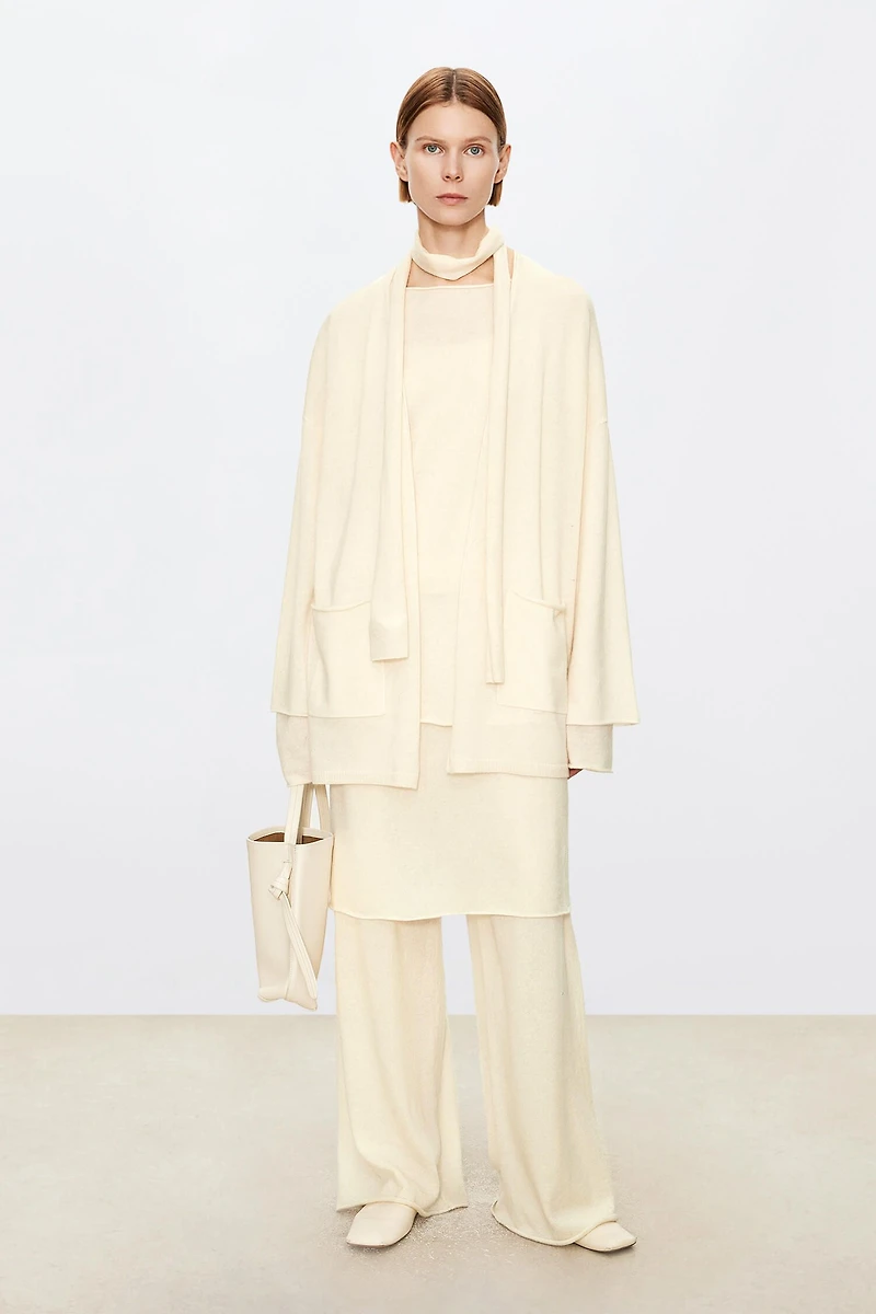 Cashmere Silk Boat Neck Top with Ultra-Fine Scarf