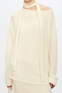 Cashmere Silk Boat Neck Top with Ultra-Fine Scarf