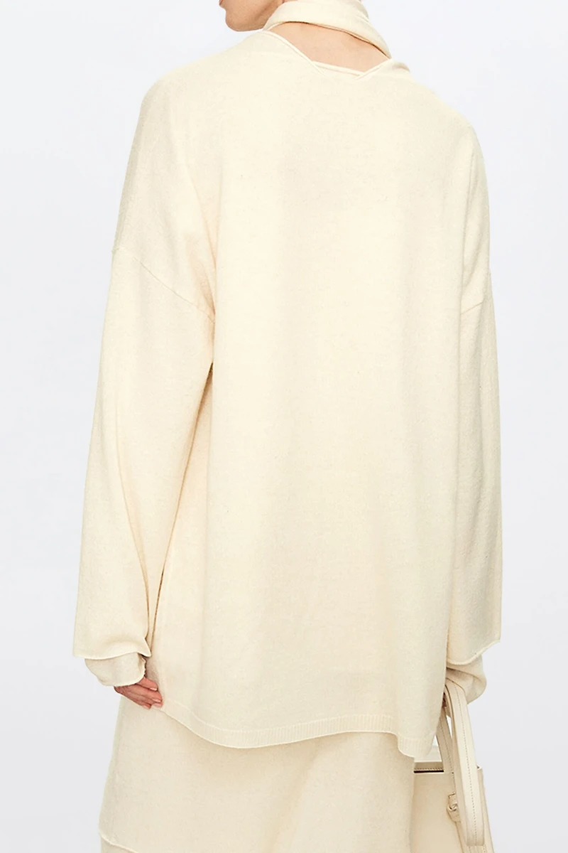 Cashmere Silk Boat Neck Top with Ultra-Fine Scarf