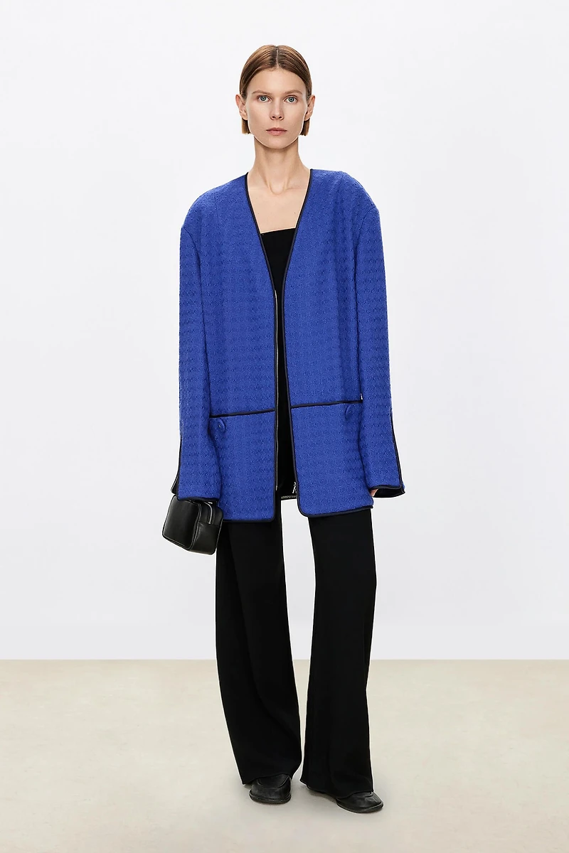 British LINTON Embossed Stripe Wool Tweed T-Coat