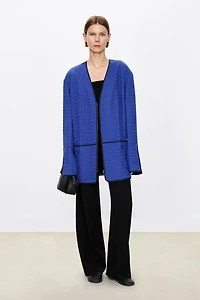 British LINTON Embossed Stripe Wool Tweed T-Coat