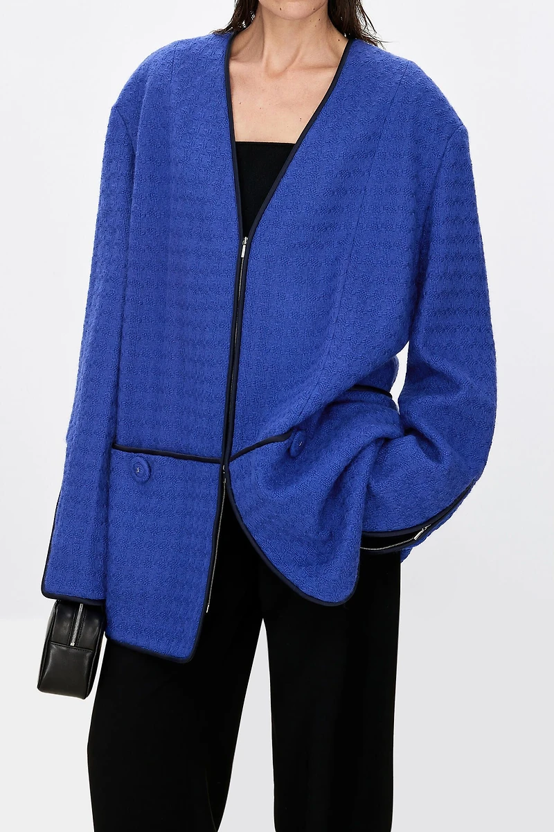 British LINTON Embossed Stripe Wool Tweed T-Coat