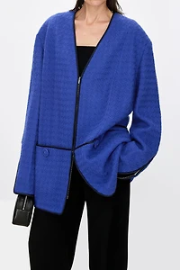 British LINTON Embossed Stripe Wool Tweed T-Coat