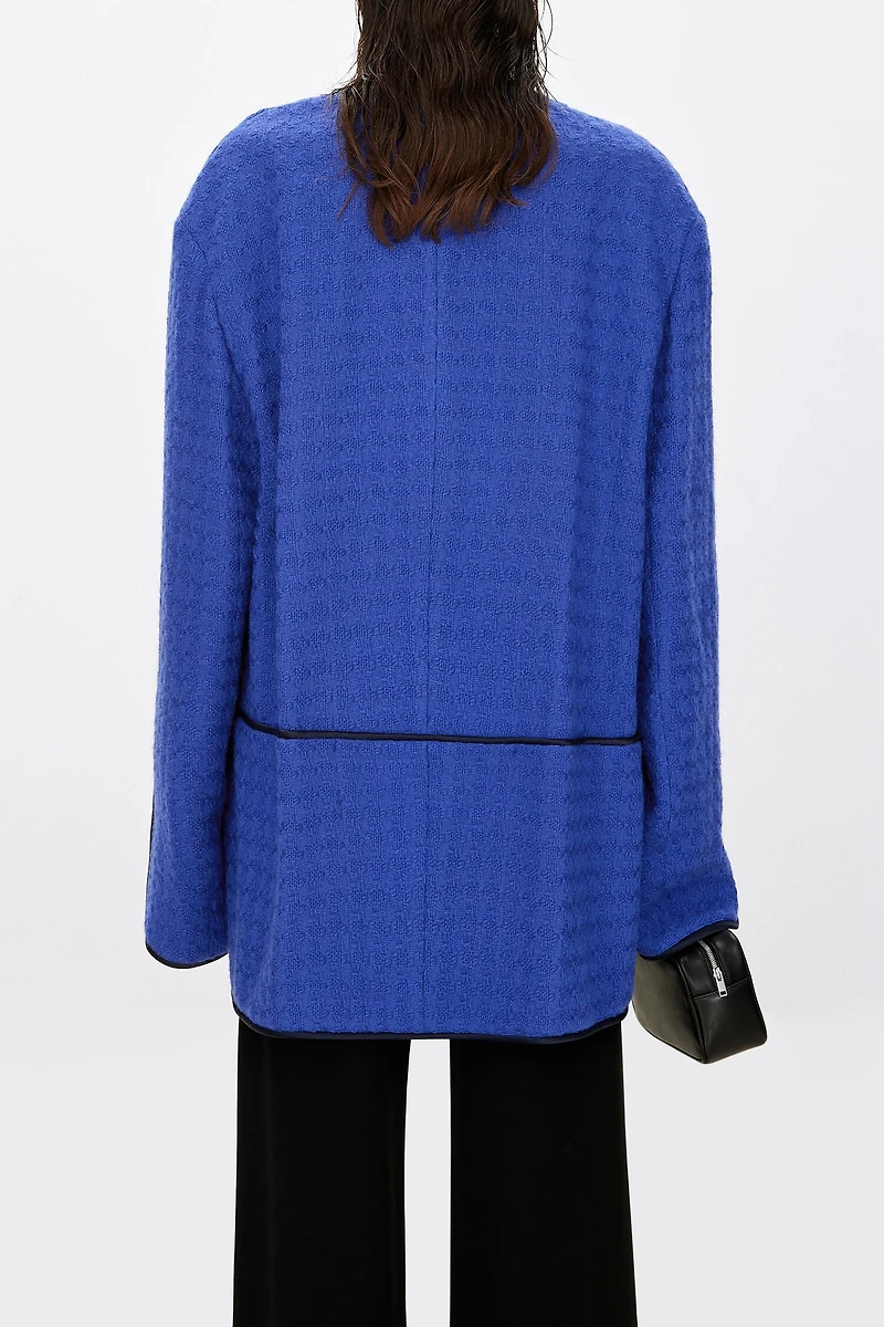 British LINTON Embossed Stripe Wool Tweed T-Coat