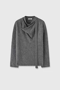 Brushed Cashmere Multi-Way Draping Tie Sweater
