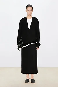 Brushed Wool-Cashmere Classic Long Midi Skirt