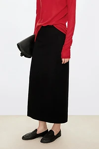 Brushed Wool-Cashmere Classic Long Midi Skirt