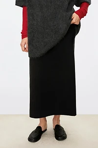 Brushed Wool-Cashmere Classic Long Midi Skirt