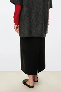 Brushed Wool-Cashmere Classic Long Midi Skirt