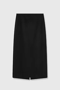 Brushed Wool-Cashmere Classic Long Midi Skirt