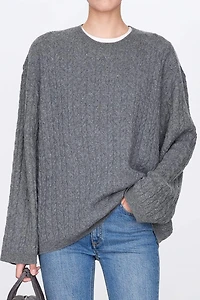 Cable-knit Pure Cashmere Crew Neck Sweater