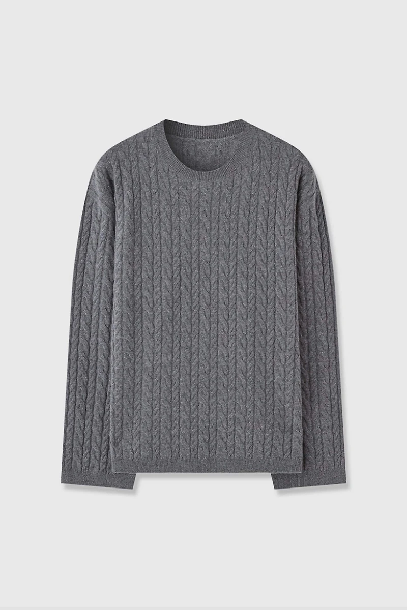 Cable-knit Pure Cashmere Crew Neck Sweater
