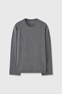 Cable-knit Pure Cashmere Crew Neck Sweater