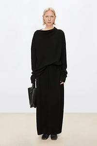 Cashmere-Silk Drawstring Midi Skirt