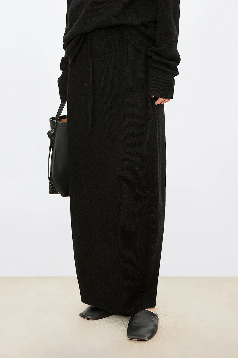 Cashmere-Silk Drawstring Midi Skirt