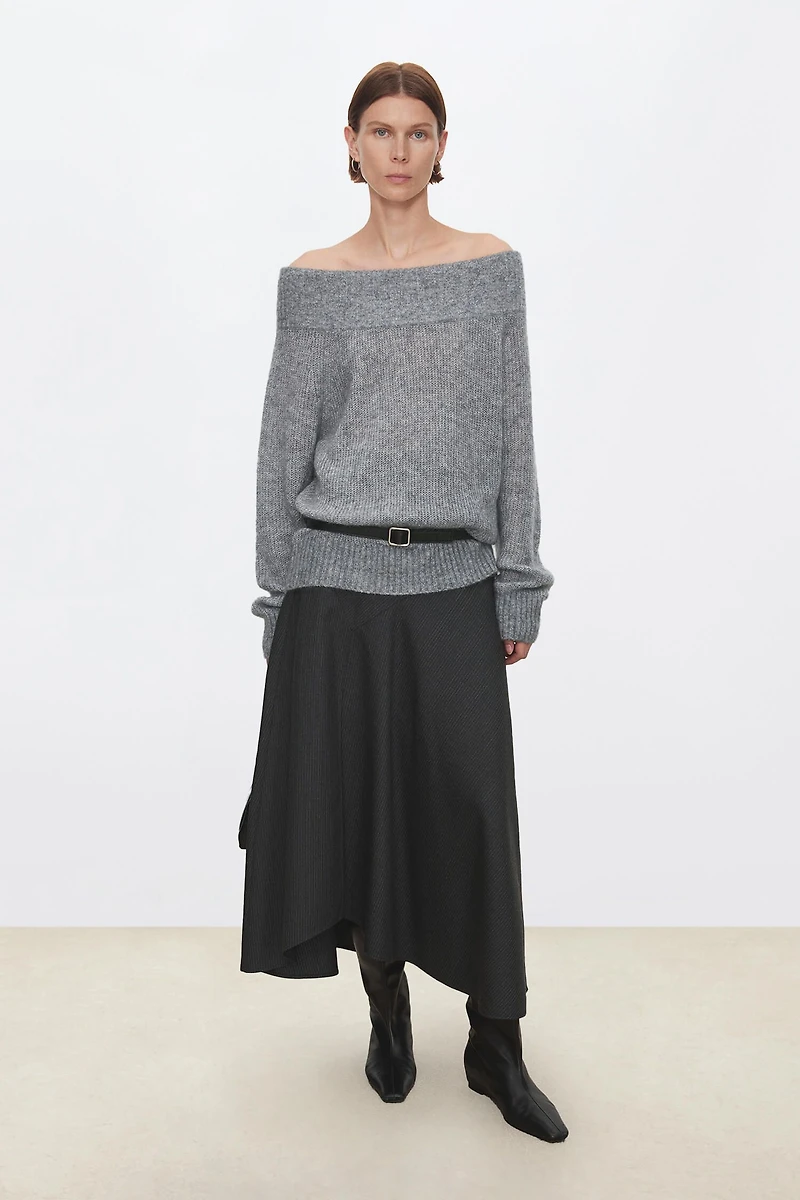 Cashmere-Wool Brushed Knit Off-Shoulder Sweater