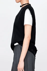 Cashmere Wool Vest with Natural Gemstone Beading