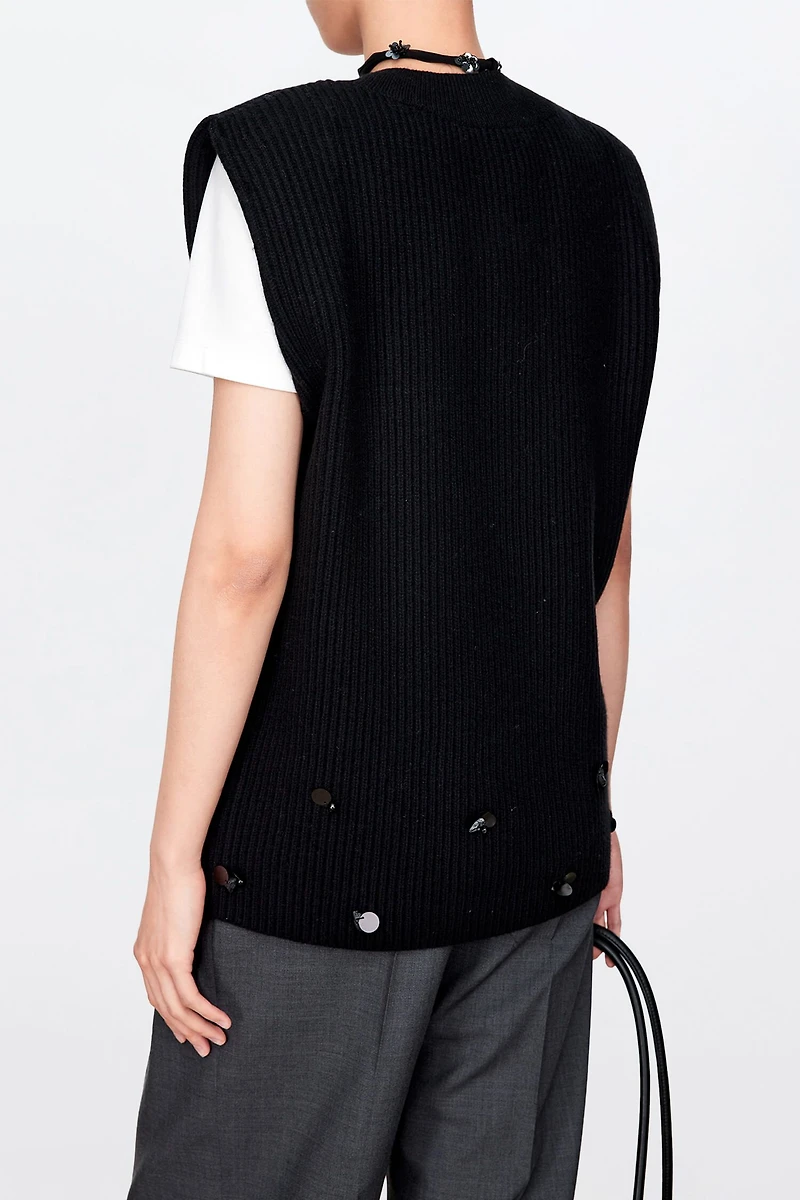 Cashmere Wool Vest with Natural Gemstone Beading