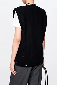 Cashmere Wool Vest with Natural Gemstone Beading