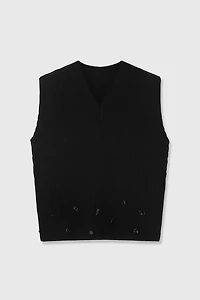 Cashmere Wool Vest with Natural Gemstone Beading